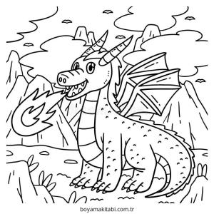 Ejderha boyama sayfası – çizgi film temalı, basit çizim