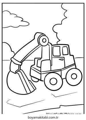 Ekskavatör boyama sayfası – PDF indir, sevimli karakter