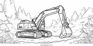 Ekskavatör boyama sayfası – basit çizim, kolay boyama