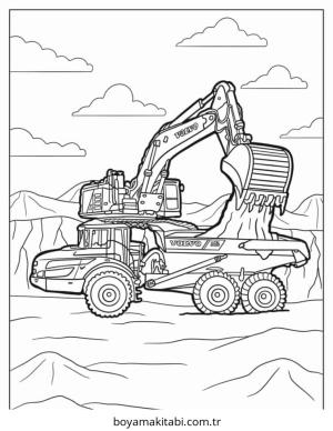 Ekskavatör boyama sayfası – sanatsal çalışma, çocuklar için