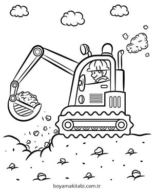 Ekskavatör boyama sayfası – boyama çalışması, yaratıcılığı geliştirir