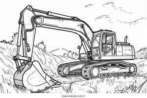 Ekskavatör boyama sayfası – çocuklar için, çizgi film temalı