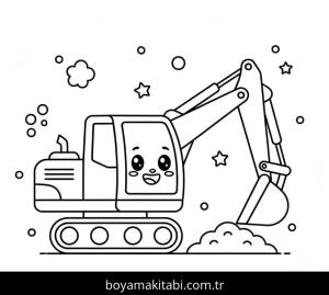 Ekskavatör boyama sayfası – çocuklar için, çizgi film temalı