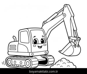 Ekskavatör boyama sayfası – PDF indir, sevimli karakter