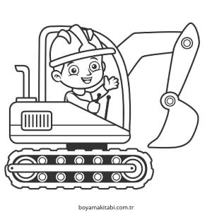 Ekskavatör boyama sayfası – çizgi film temalı, basit çizim
