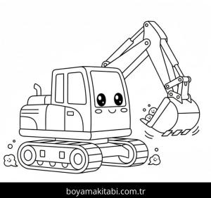 Ekskavatör boyama sayfası – sevimli karakter, sanatsal çalışma
