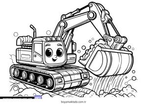 Ekskavatör boyama sayfası – çocuk aktivitesi, PDF indir