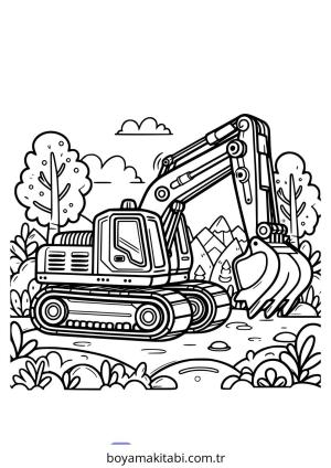 Ekskavatör boyama sayfası – PDF indir, sevimli karakter
