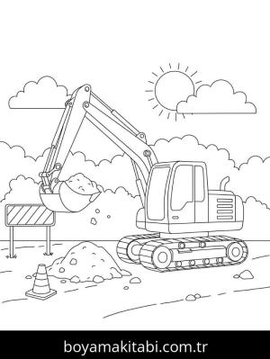 Ekskavatör boyama sayfası – basit çizim, kolay boyama