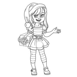 Elf boyama sayfası,  coloring page, Giftbox tutan Eğlenceli kız Elf, 