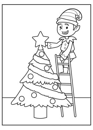 Elf boyama sayfası,  coloring page, Noel Ağacı ile Eğlenceli Elf, 