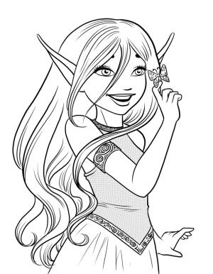 Elf boyama sayfası,  coloring page, Kelebek ile Eğlenceli Kız Elf, 