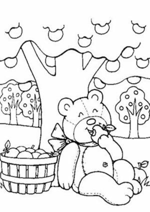 Elma boyama sayfası,  coloring page, Elma Ağacıyla Elma Yiyen Oyuncak Ayı, 