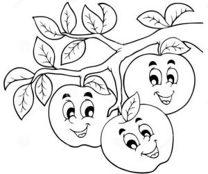 Elma boyama sayfası,  coloring page, Ağaçta üç çizgi Film Elma, 