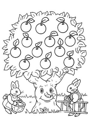 Elma boyama sayfası,  coloring page, Elma Ağacı ve iki Tavşan, 