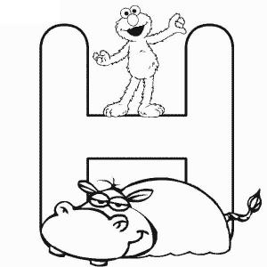 Elmo boyama sayfası,  coloring page, Su Aygırı ile Elmo, 