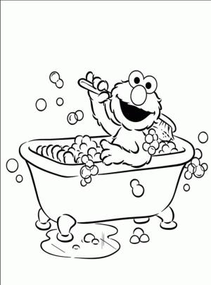 Elmo boyama sayfası,  coloring page, Elmo Banyo Yapıyor, 