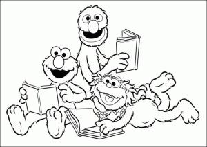 Elmo boyama sayfası,  coloring page, Elmo ve Arkadaşları Kitap Okumak, 