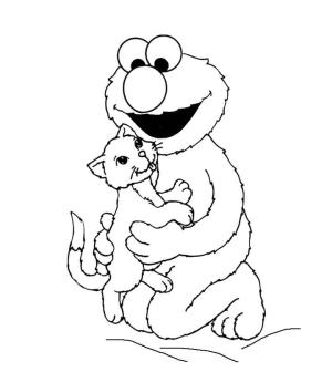 Elmo boyama sayfası,  coloring page, Kedi ile Elmo, 