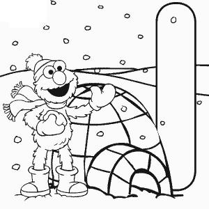 Elmo boyama sayfası,  coloring page, Elmo ve Igloo, 