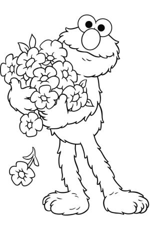 Elmo boyama sayfası,  coloring page, Elmo Tutan çiçekler, 