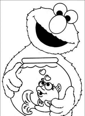 Elmo boyama sayfası,  coloring page, Elmo tutan Akvaryum, 