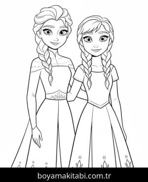 Elsa Ve Anna boyama sayfası – sanatsal çalışma, çocuklar için