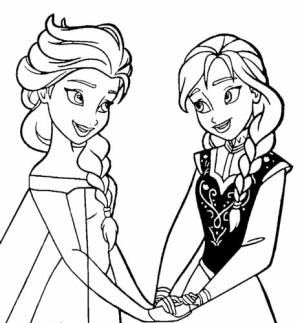 Elsa Ve Anna boyama sayfası,  coloring page, Elsa ve Anna el ele Tutuşuyor, 