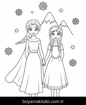 Elsa Ve Anna boyama sayfası – boyama etkinliği, çocuk aktivitesi