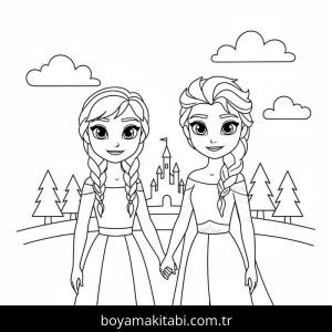 Elsa Ve Anna boyama sayfası – çocuk aktivitesi, PDF indir