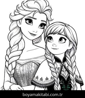 Elsa Ve Anna boyama sayfası,  coloring page, şirin, renkli, oyunlu