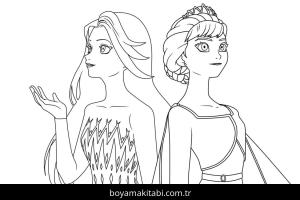 Elsa Ve Anna boyama sayfası – renkli çizimler, okul öncesi