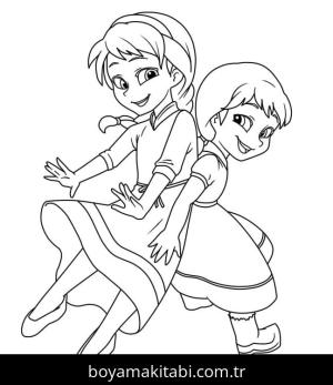 Elsa Ve Anna boyama sayfası – basit çizim, kolay boyama