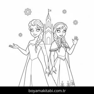 Elsa Ve Anna boyama sayfası – renkli çizimler, okul öncesi