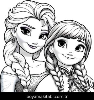 Elsa Ve Anna boyama sayfası,  coloring page, şirin, karakterli, çerçeveli