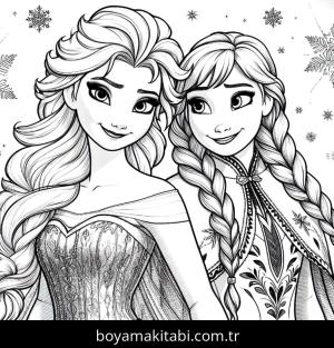 Elsa Ve Anna boyama sayfası,  coloring page, çerçeveli, çocuklar için, sevimli
