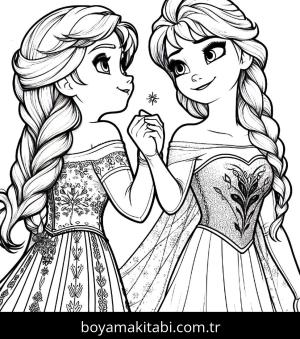 Elsa Ve Anna boyama sayfası,  coloring page, çerçeveli, doğal, canlı