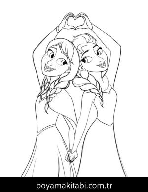 Elsa Ve Anna boyama sayfası – sevimli karakter, sanatsal çalışma