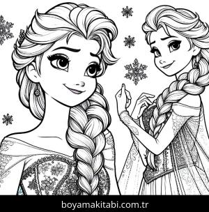 Elsa Ve Anna boyama sayfası,  coloring page, benzersiz, kolay, basit