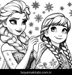 Elsa Ve Anna boyama sayfası,  coloring page, minimal, kolay, ince çizgili