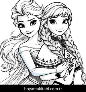 Elsa Ve Anna boyama sayfası,  coloring page, tatlı, canlı, mutlu
