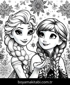 Elsa Ve Anna boyama sayfası,  coloring page, masalsı, basit, kreatif
