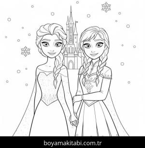 Elsa Ve Anna boyama sayfası – sevimli karakter, sanatsal çalışma