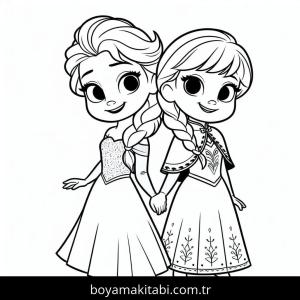 Elsa Ve Anna boyama sayfası – boyama çalışması, yaratıcılığı geliştirir