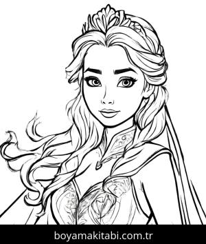 Elsa boyama sayfası, Elsa coloring page, detaylı, sevimli, çerçeveli