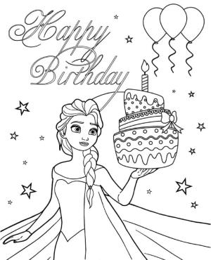 Elsa boyama sayfası, Elsa coloring page, Elsa Holding Doğum Günü Pastası, 