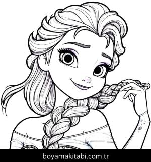 Elsa boyama sayfası, Elsa coloring page, oyunlu, ince çizgili, çerçeveli