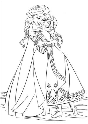 Elsa boyama sayfası, Elsa coloring page, Elsa Anna’ya Sarılma, 