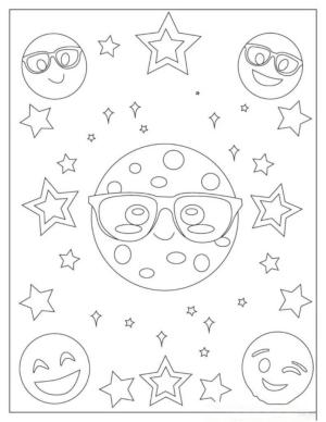 Emoji boyama sayfası, coloring page, Gülümseyen Beş Emoji,