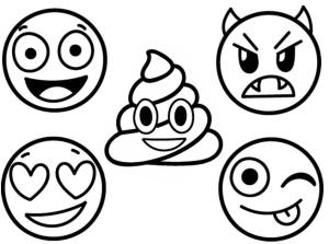 Emoji boyama sayfası, coloring page, Beş Emoji,